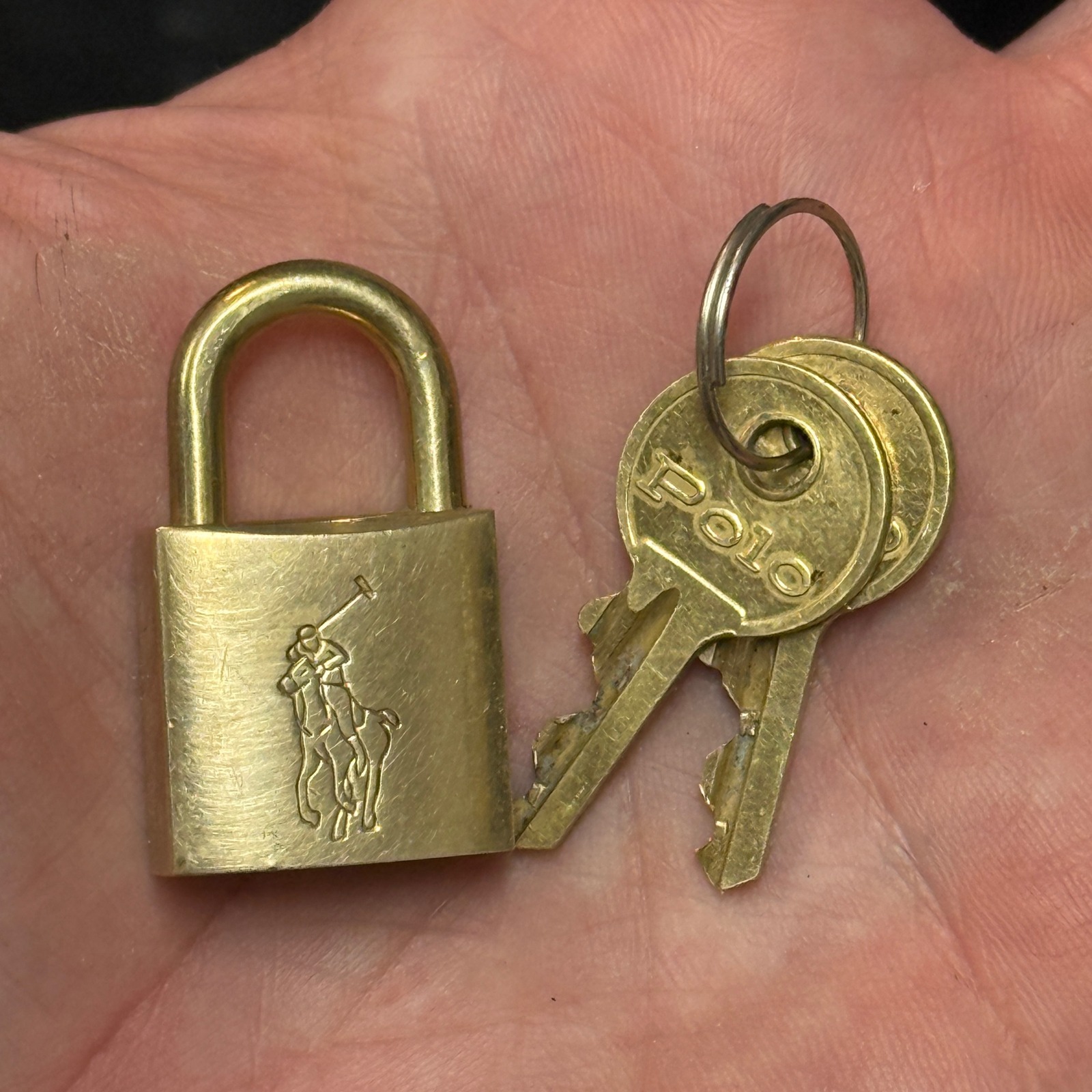 Ralph Lauren Polo Vintage Brass Luggage Padlock With 2 Keys Engraved Pony Logo